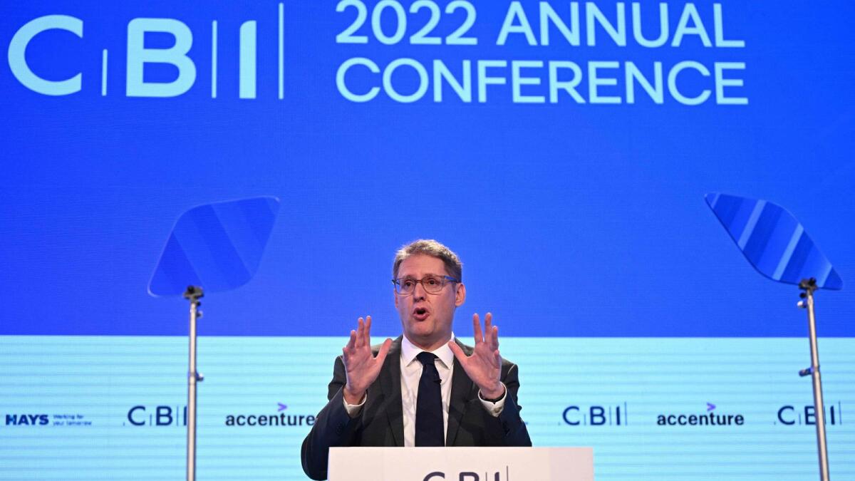 Confederation of Business Industry (CBI) director general Tony Danker addresses the annual CBI conference at the Vox Conference Centre in Birmingham. — AFP file