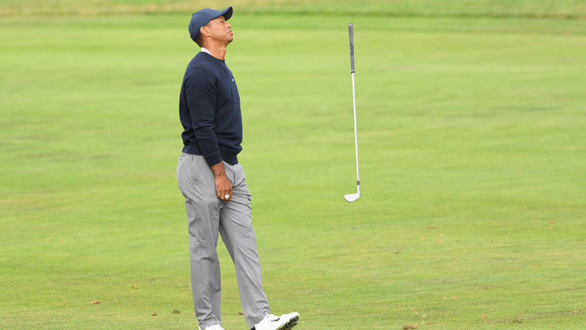 Tiger Woods reacts after playing his second shot on the 13th hole during the second round of the 2020 PGA Championship in San Francisco, California. -- AFP