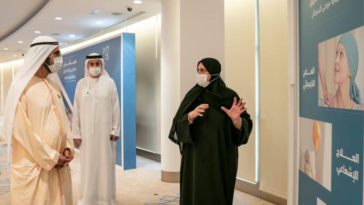Sheikh Mohammed being briefed about the cancer hospital to be built in memory of Sheikh Hamdan bin Rashid. — Courtesy: Twitter