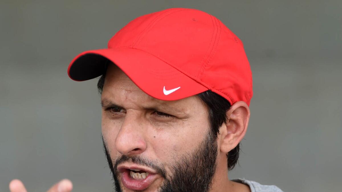 Shahid Afridi speaks to the media in Lahore on Friday. 
