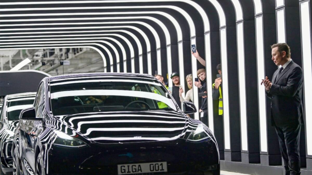 Elon Musk, Tesla CEO, claps hands at the opening of the Tesla factory Berlin Brandenburg in Gruenheide. — AP