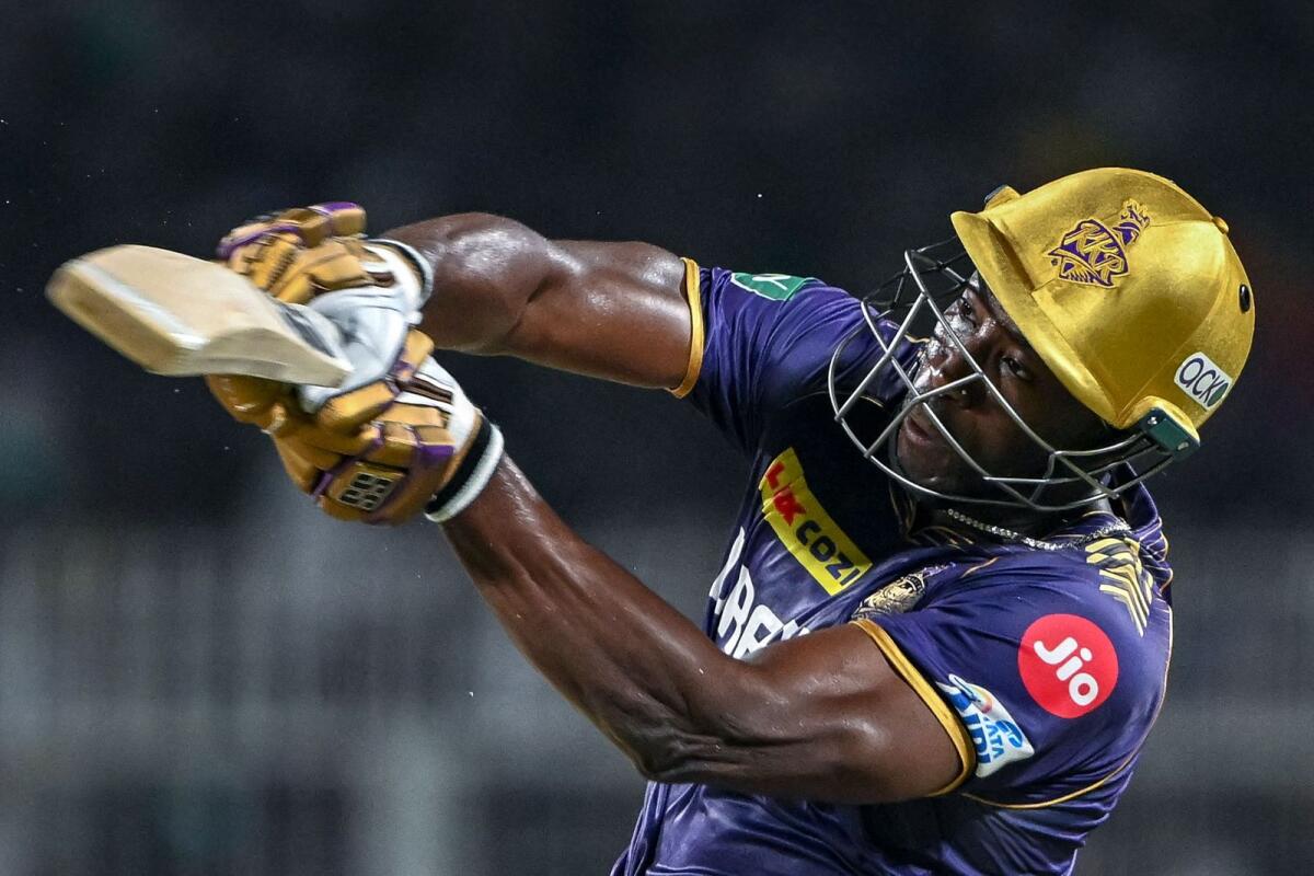 Kolkata Knight Riders' Andre Russell plays a shot during the Indian Premier League against Sunrisers Hyderabad at the Eden Gardens ion Saturday. - AFP