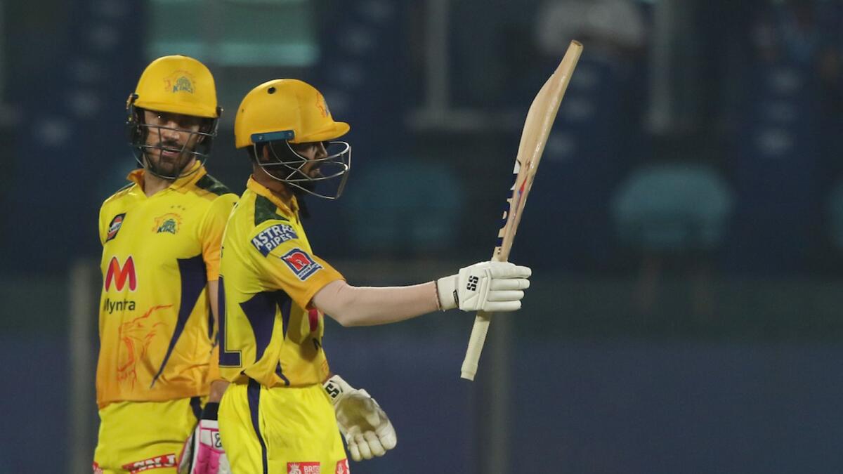 Ruturaj Gaikwad (right) and Faf du Plessis of the Chennai Super Kings scored fifties against Sunrisers Hyderabad on Wednesday night. — BCCI/IPL