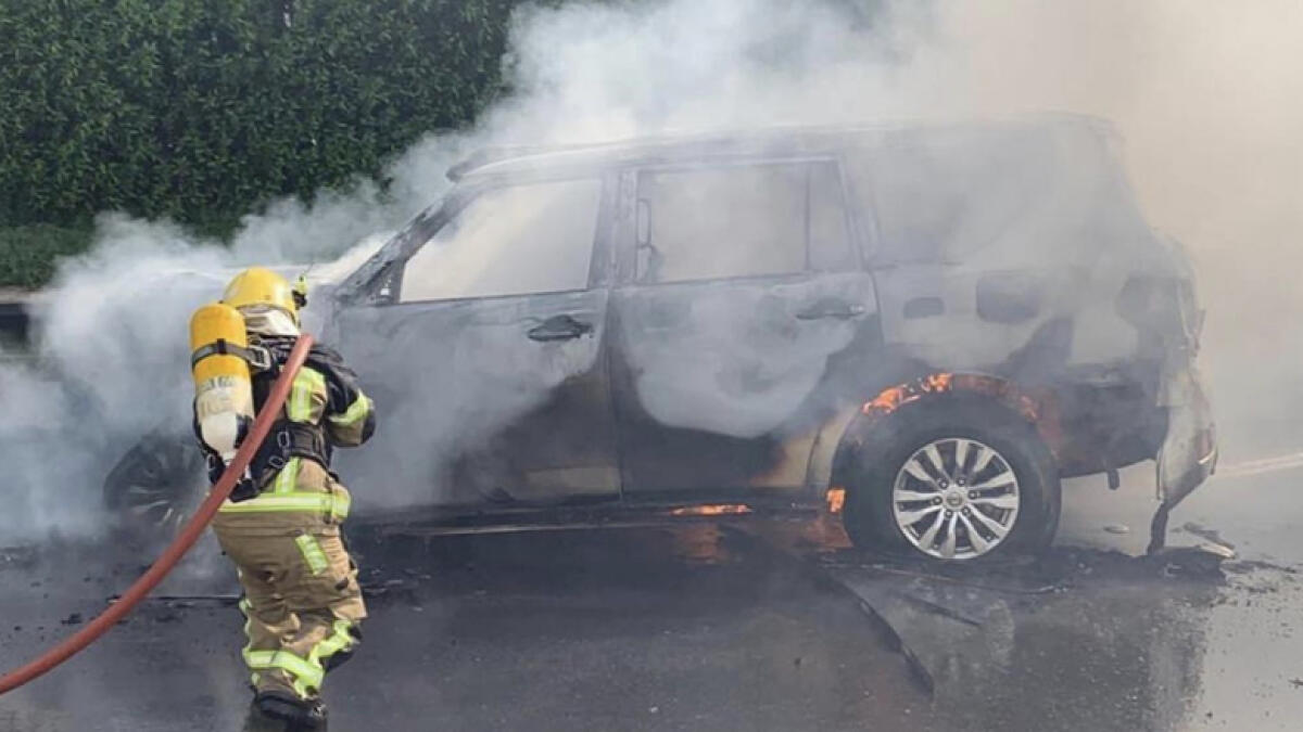 Photos: Car catches fire in multi-vehicle crash on UAE road