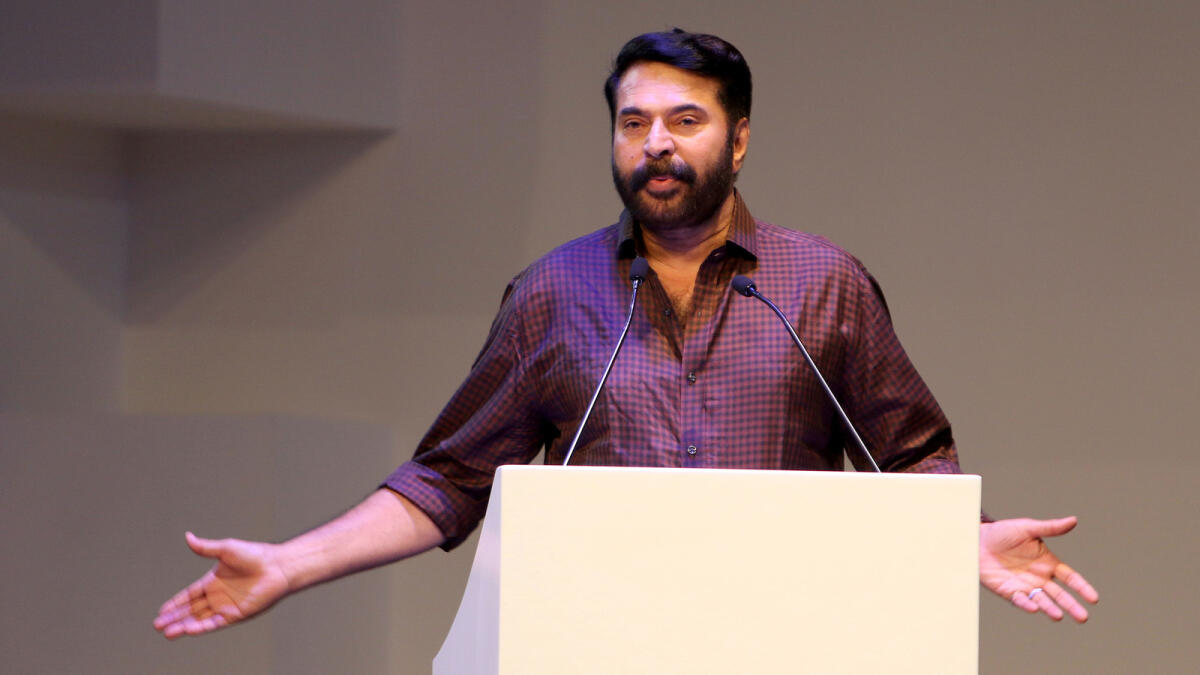 Malayalam movie star Mammootty speaking to his fans at one of the most crowded sessions. 
