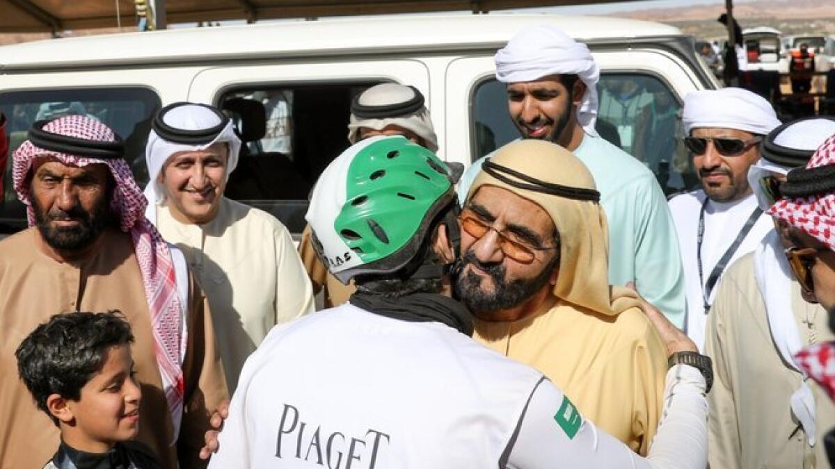 Sheikh Mohammed cheered on as the Sheikh Hamdan bin Mohammed bin Rashid Al Maktoum, Crown Prince of Dubai , galloped to victory, finishing in 04:35:13 hours.