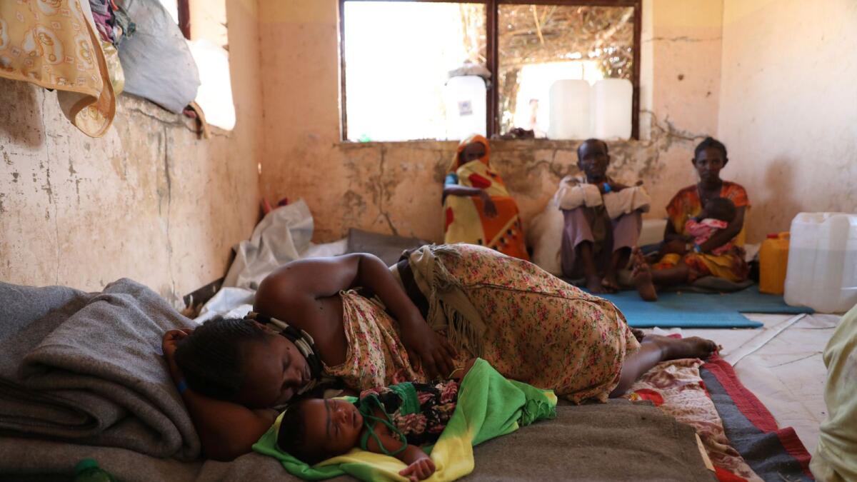 Ethiopian refugees rest in Qadarif region, eastern Sudan. Thousands of Ethiopians fled the war in Tigray region into Sudan.