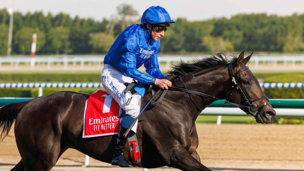 Jockey William Buick rode Cindarella's Dream to victory in the Jumeirah 1000 Guineas despite his saddle slipping and costing him his irons. - Photo by DRC