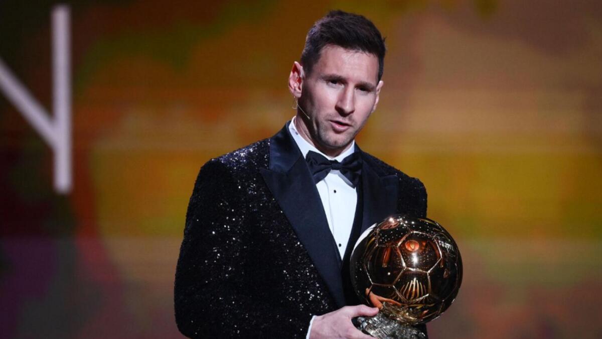 Paris Saint-Germain's Argentine forward Lionel Messi poses after being awarded the Ballon d'Or in Paris last year. —AFP