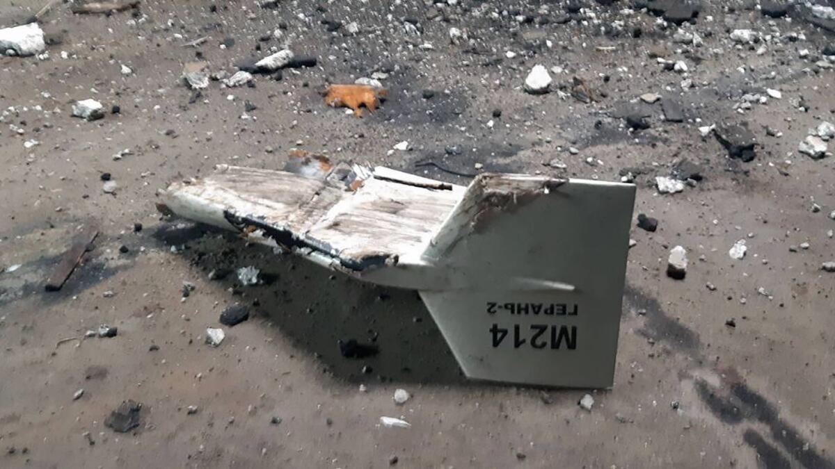 This undated photograph released by the Ukrainian military's Strategic Communications Directorate shows the wreckage of what Kyiv has described as an Iranian Shahed drone downed near Kupiansk, Ukraine. — AP