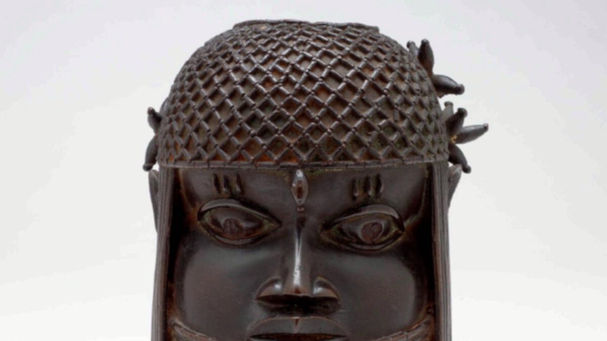 A bronze sculpture called the 'Head of a King' or 'Oba'. — AP