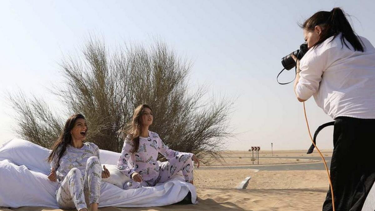 The models pose during the photo shoot. Photo: Reuters