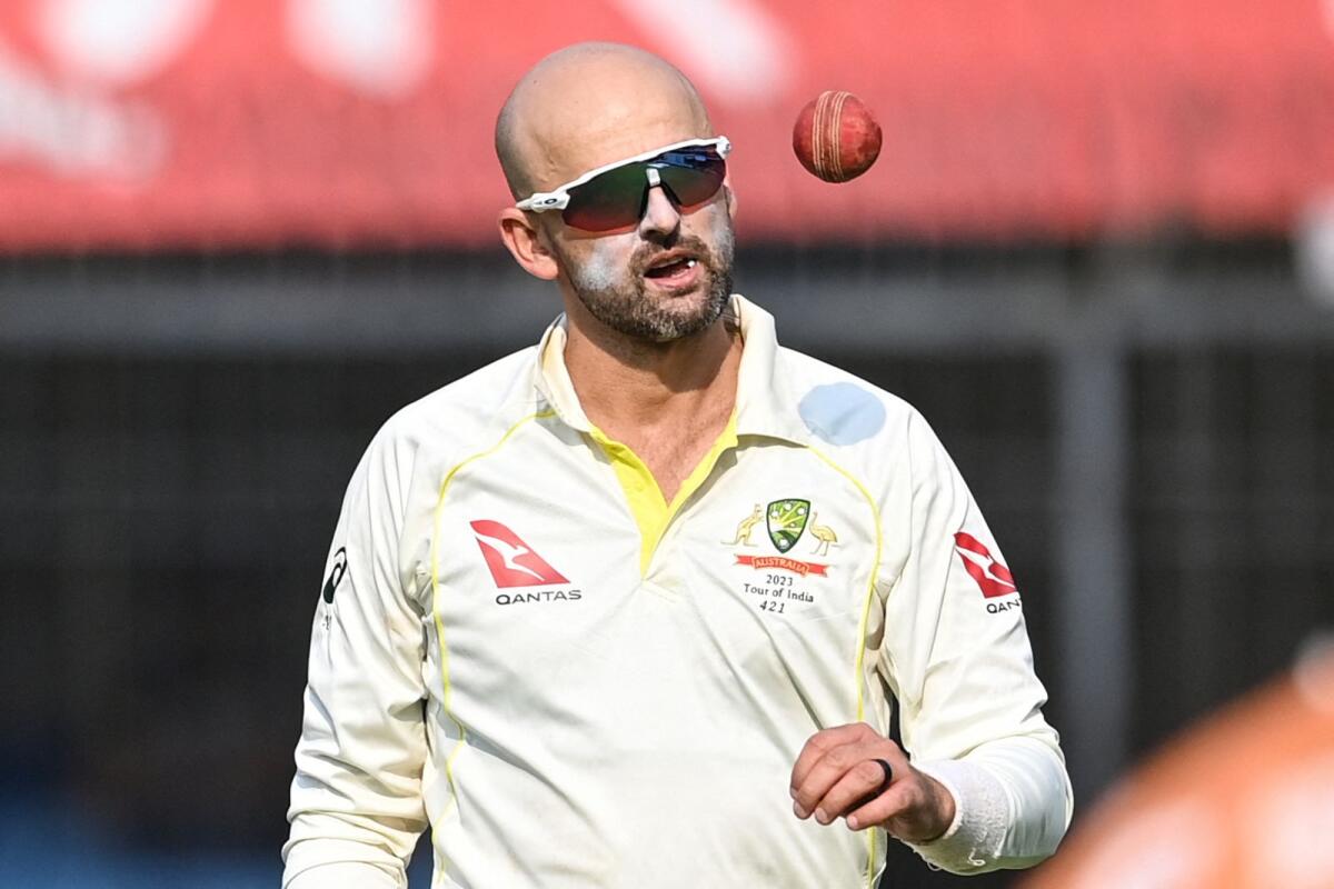Australia's Nathan Lyon during the second day of the third Test against India at the Holkar Stadium in Indore on Thursday. — AFP