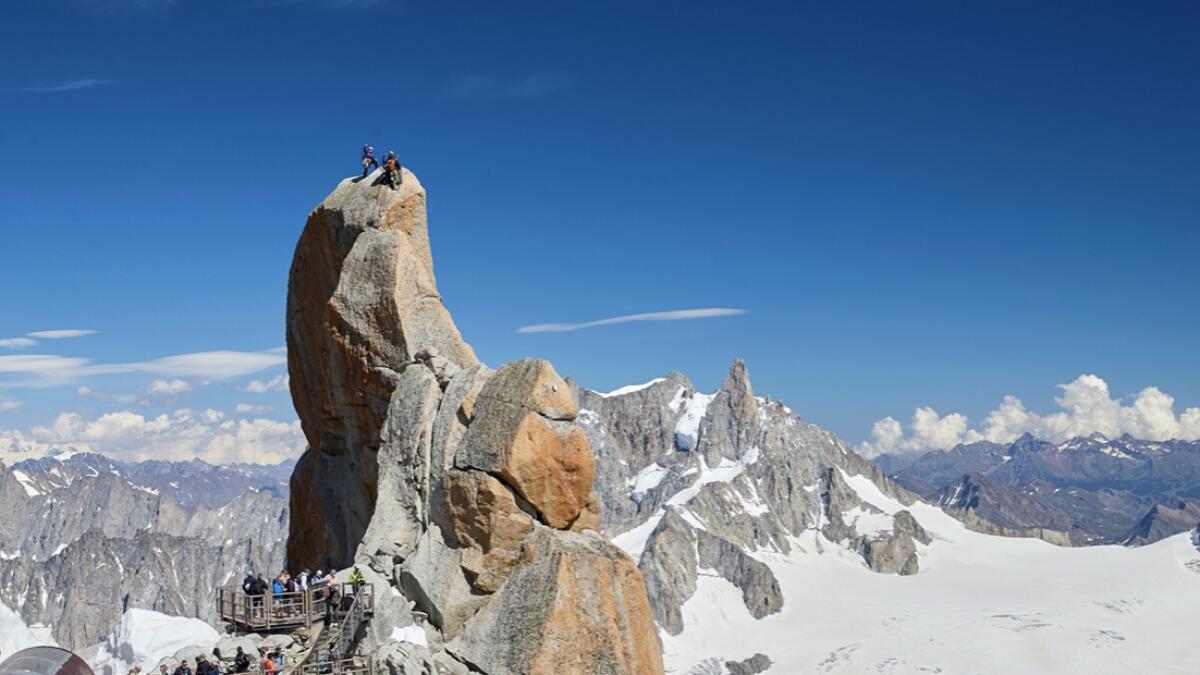 Tourists and alpinists visit the Aiguille du Midi near the Mont-Blanc in Chamonix, France. Photo: Reuters(Research: Mohammad Thanweeruddin/Khaleej Times)