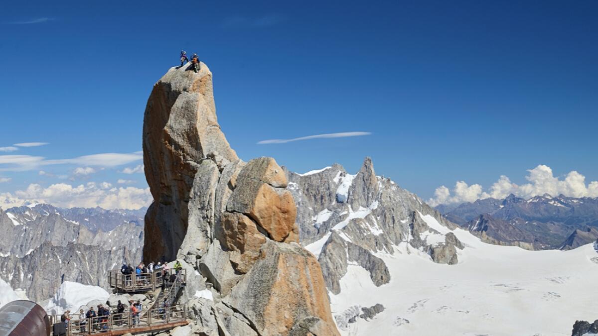 Tourists and alpinists visit the Aiguille du Midi near the Mont-Blanc in Chamonix, France. Photo: Reuters(Research: Mohammad Thanweeruddin/Khaleej Times)