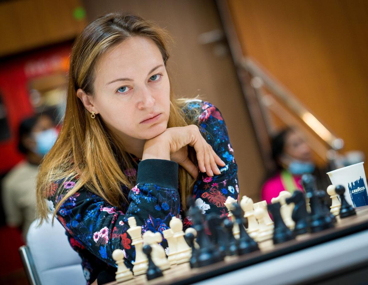 Ukrainian GM Anna Ushenina during the 11th round at the Chess Olympiad on Tuesday. — FIDE