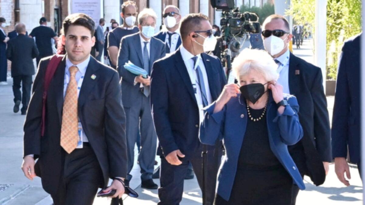 US Treasury Secretary Janet Yellen and other leaders arrive for the G20 finance ministers and central bankers meeting in Venice. — AFP