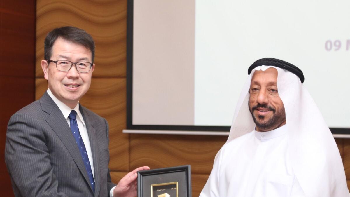 Abdullah Sultan Al Owais, Chairman of the Sharjah Chamber of Commerce and Industry (SCCI),  with Mitsuhito Sendai, Executive Vice President of JETRO. - Supplied photo