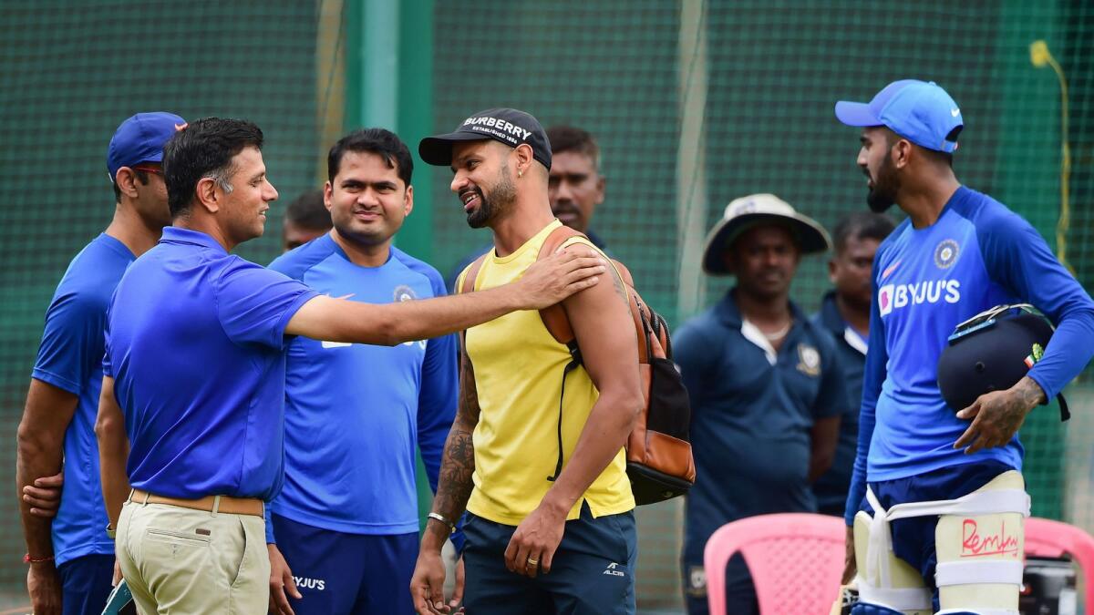 Rahul Dravid’s (second from left) first challenge will be to lead India against New Zealand in a home series later this month. India will take on the Kiwis in three T20Is and two Test matches. — PTI file
