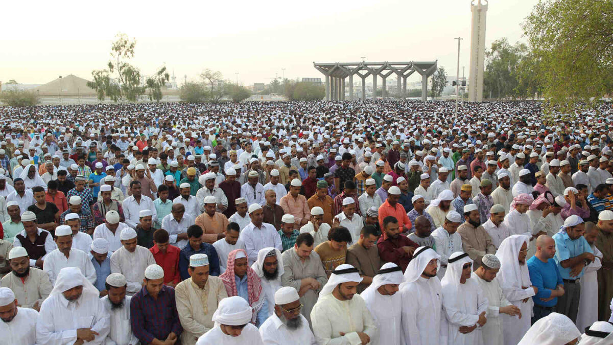 The faithful offer Eid prayers at Eidgah in Deira, Dubai. Photo by Juidin Bernarrd/Khaleej Times