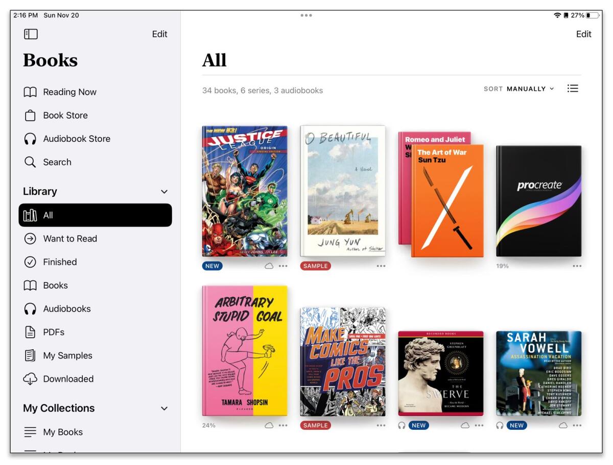 The Apple Books app for iPad. Apple Books and other e-book apps provide a place to read your books and organize your library. Many apps open and store PDF files. (Apple via The New York Times)