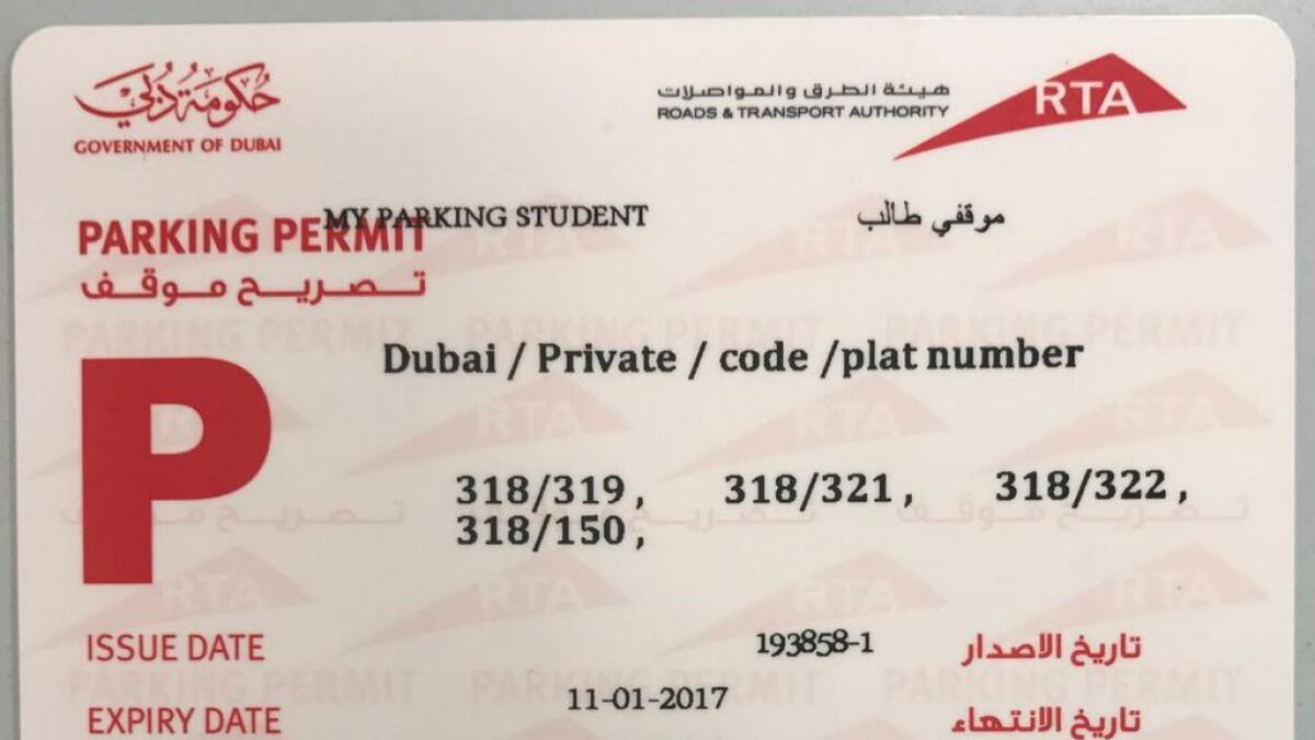 RTA issues student parking cards for college students