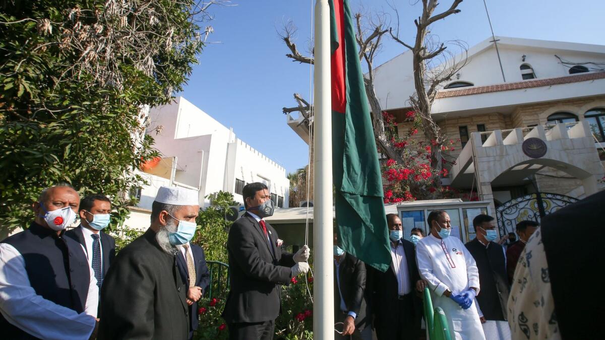 Bangladesh Ambassador to the UAE Mohammed Abu Zafar hoists the national flag on Wednesday, marking Victory Day at Bangladesh Embassy in Abu Dhabi.