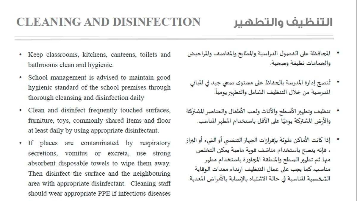 Educational institutions’ management are additionally expected to be thorough with cleaning and disinfection.