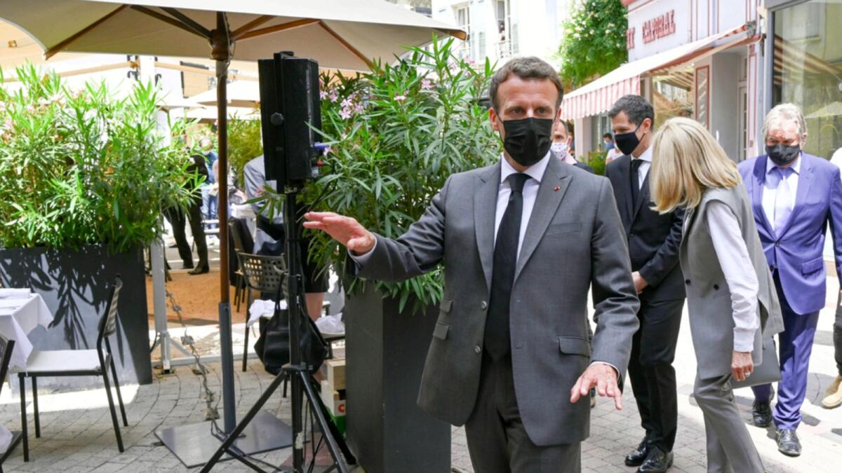 French President Emmanuel Macron arrives for a lunch in Valence, southeastern France. — AP