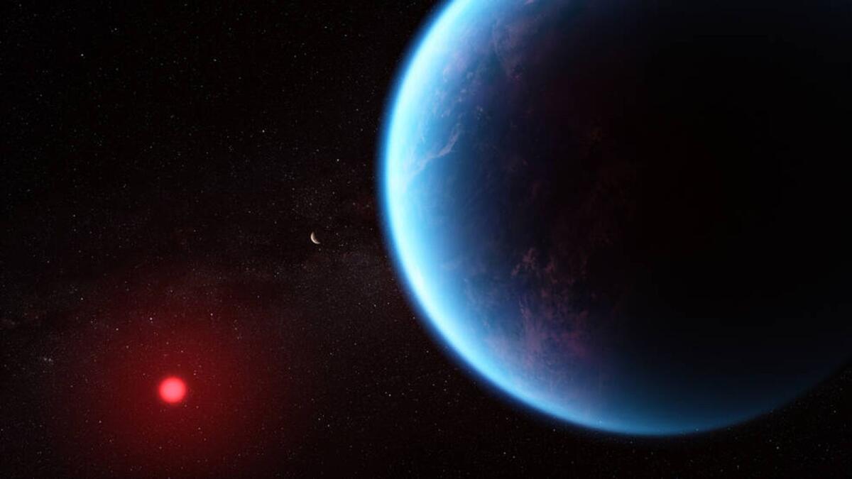 This artist’s concept shows what exoplanet K2-18 b could look like based on science data. K2-18 b, an exoplanet 8.6 times as massive as Earth, orbits the cool dwarf star K2-18 in the habitable zone and lies 120 light-years from Earth.  — Photo courtesy Nasa, CSA, ESA, J. Olmsted (STScI), Science: N. Madhusudhan (Cambridge University)