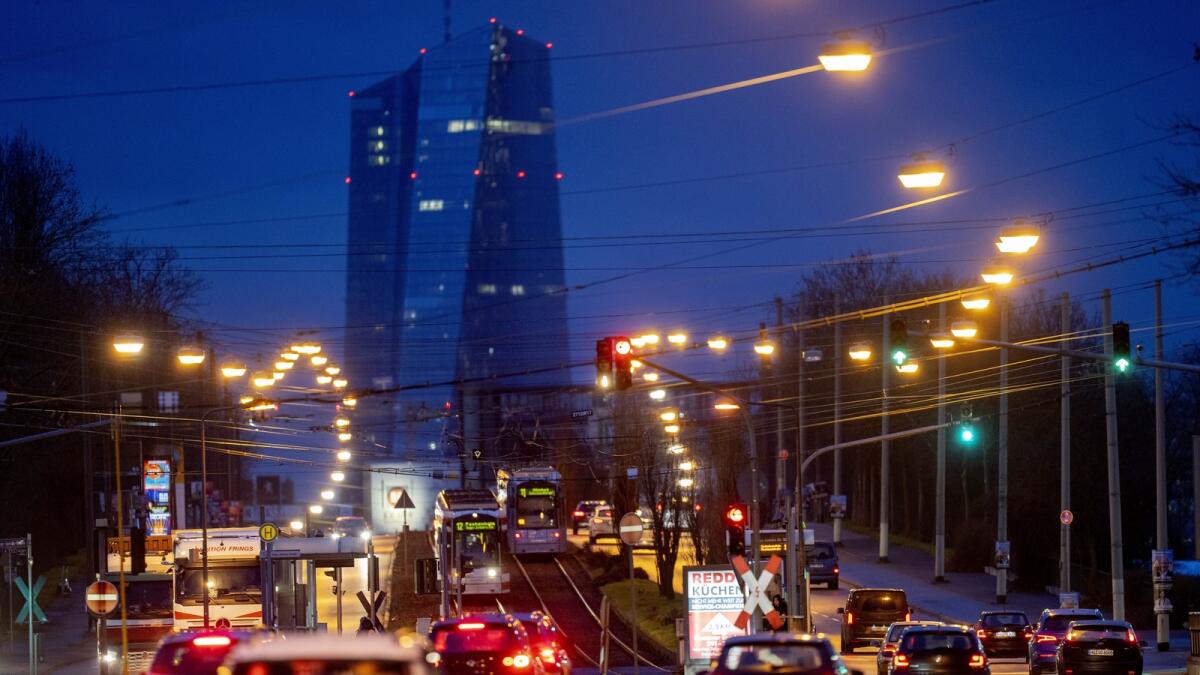 The European Central Bank in Frankfurt. The IMF delivered modest upgrades to the economies of the United States and Europe, which have proven more resilient than expected in the face of higher interest rates and shock of Russia's invasion of Ukraine.  - AP