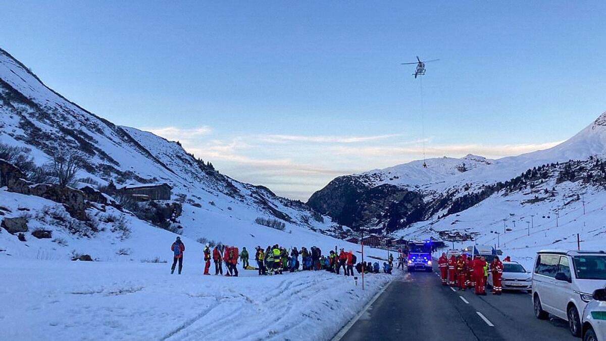 In this handout photo made available by Lech Zuers Tourismus shows members of the emergency services working near the scene of an avalanche at Bregenz, Austria. — AFP