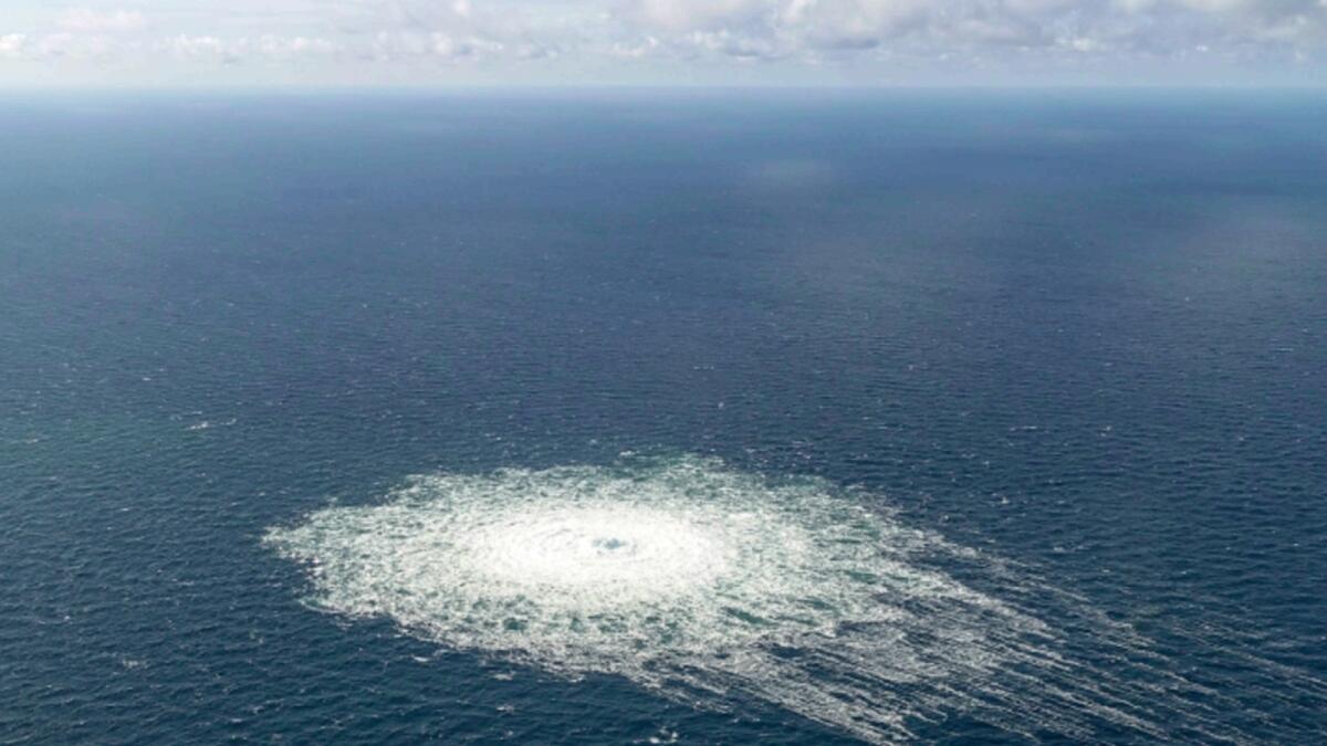 A large disturbance in the sea can be observed off the coast of the Danish island of Bornholm following a series of unusual leaks on two natural gas pipelines running from Russia under the Baltic Sea to Germany. — AP