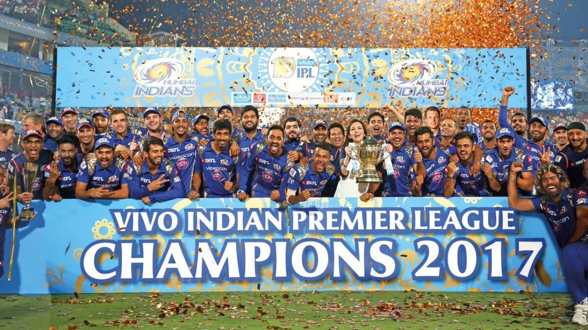 Mumbai Indians celebrate winning the IPL title in 2017. - Twitter