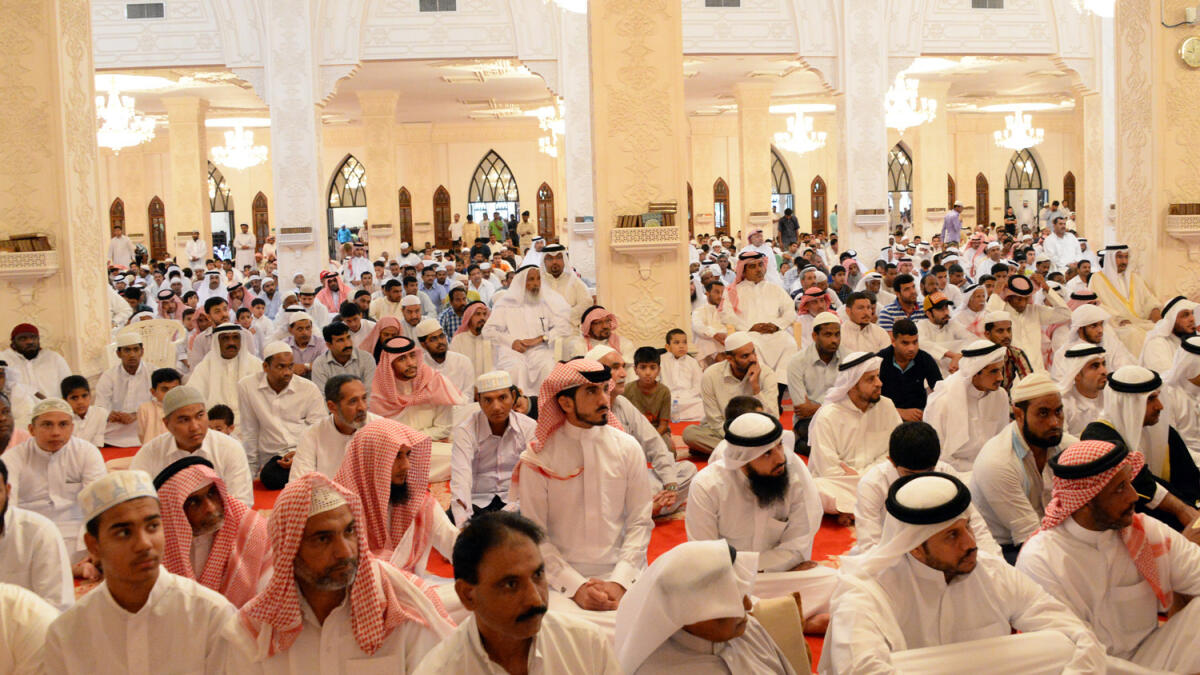 Residents and citizens performs Friday prayers and the Absentee funeral prayers (Salat Alghayeb) at Shaikh Isa Mosque.