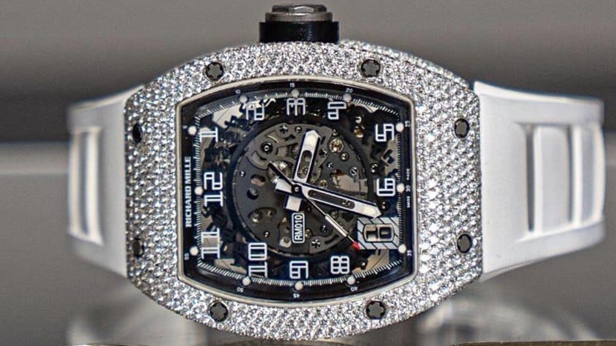 The stunning Richard Mille RM010 brilliantly diamond set with VVS diamonds made by Global Ice for a football player.