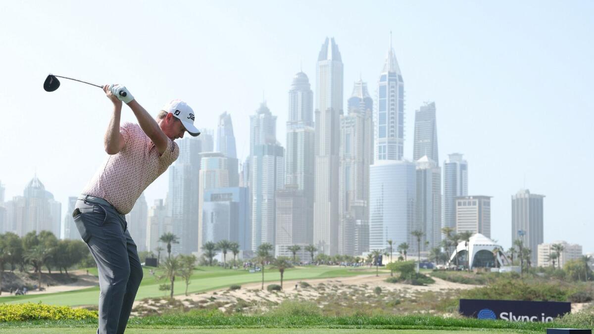 Justin Harding of South Africa tees off on the 8th hole during day three of the Slync.io Dubai Desert Classic at Emirates Golf Club. (Picture courtesy Dubai Desert Classic)