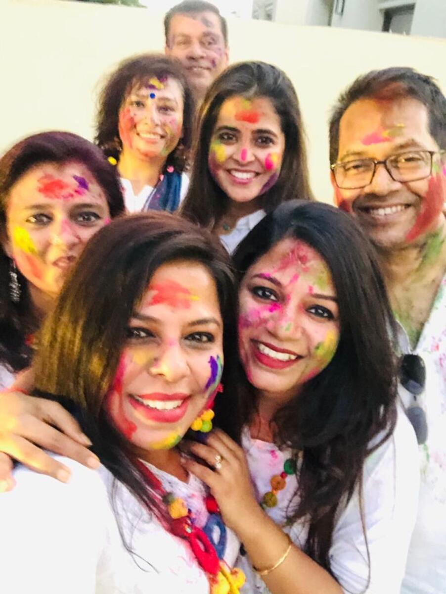 Madhulika Chatterjee celebrating Holi with her family and friends. Photo: Supplied