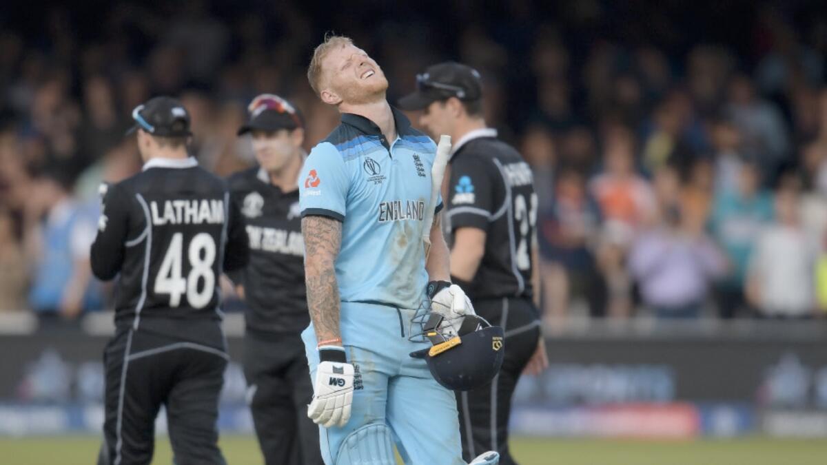 Ben Stokes reacts ahead of a super over during the 2019 Cricket World Cup final between England and New Zealand at Lords Cricket Ground in London. AFP