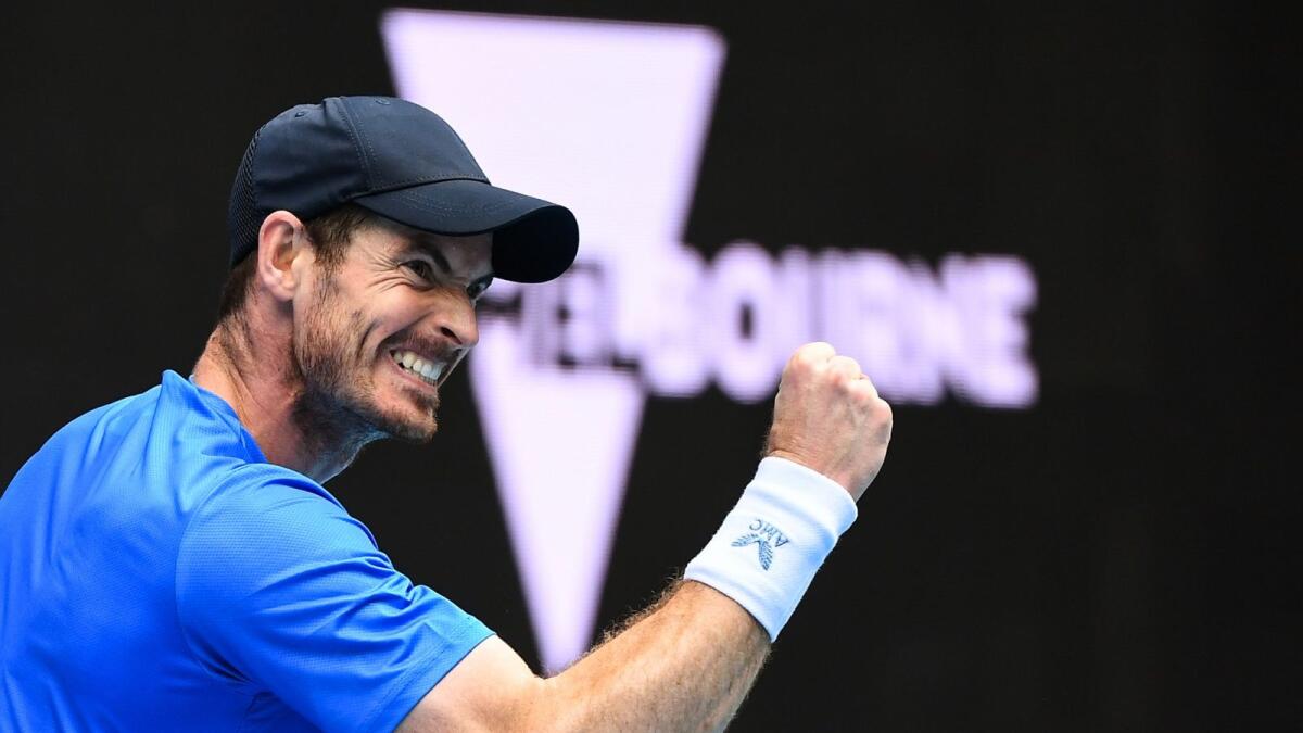 Britain's Andy Murray celebrates after winning a point against Georgia's Nikoloz Basilashvili on Tuesday. — AFP