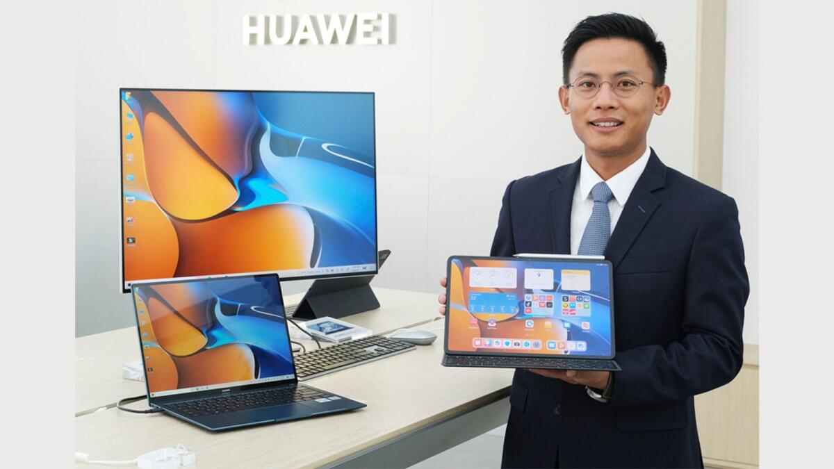 Pablo Ning with the new MatePad Pro — among Huawei's 'Super Devices' — at its launch in Dubai on Wednesday.