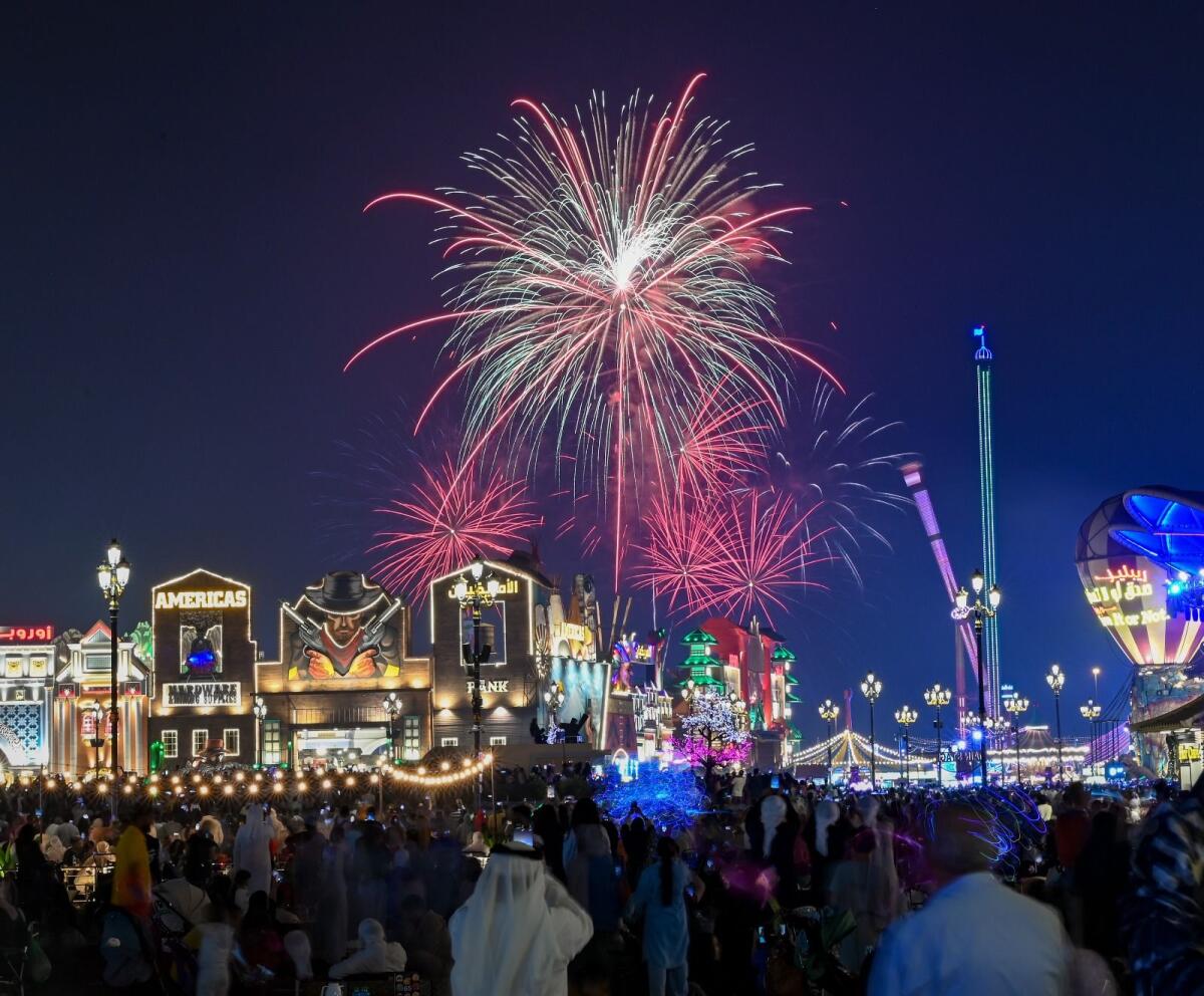 Fireworks at Dubai's Global Village to celebrate the new year in Thailand. KT Photo: Muhammad Sajjad