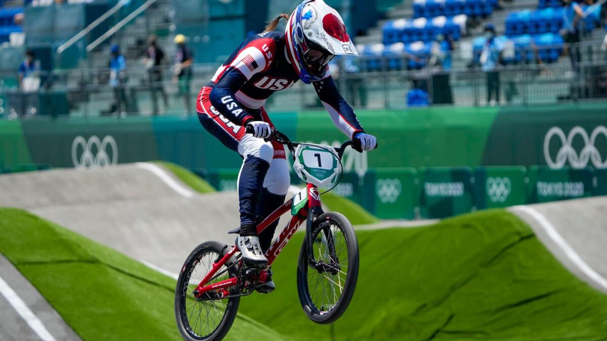 Alise Willoughby of the United States competes in the women's BMX Racing quarterfinals at the 2020 Summer Olympics. — AP