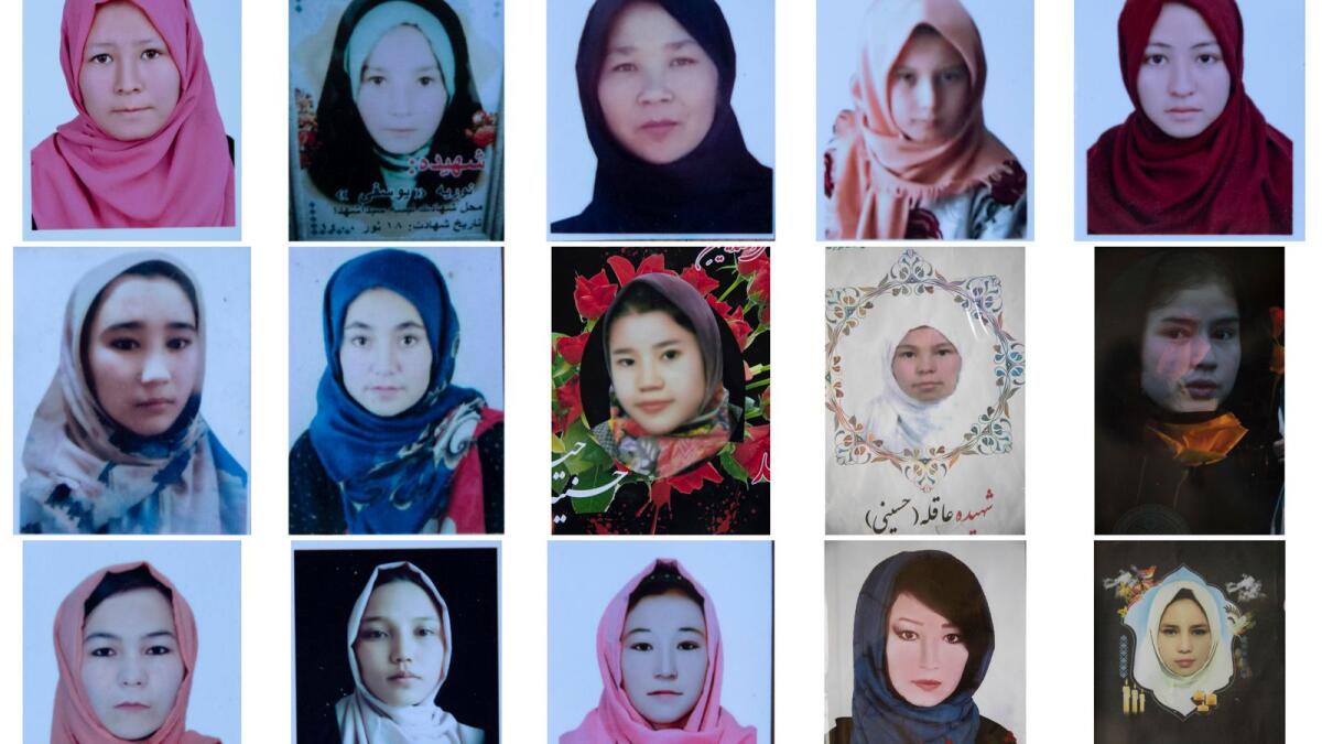 This combination photo shows portraits of Afghan Hazara schoolgirls who were among nearly 100 people killed in bombing attacks outside their school on May 8, 2021.