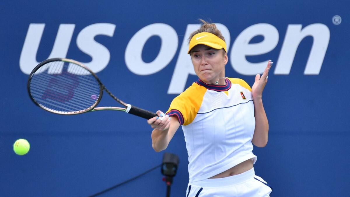Ukraine's Elina Svitolina hits a return to Russia's Daria Kasatkina during their 2021 US Open Tennis tournament women's singles third round match. — AFP