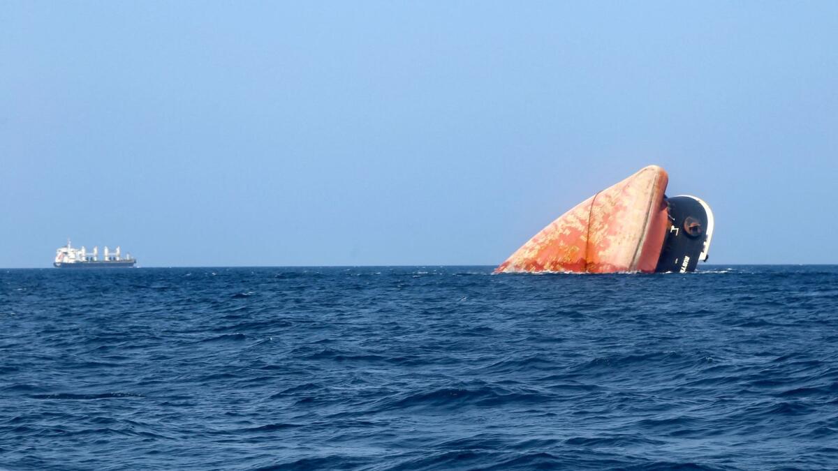 The Rubymar cargo ship that was partly submerged off the coast of Yemen after a Houthi missile attack. — AFP