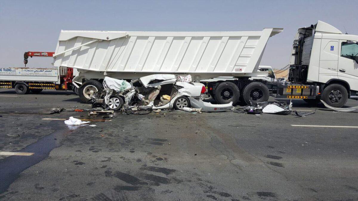 Emirati dies as car hits truck on Emirates Road
