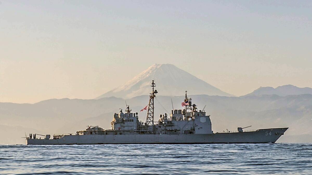 USS Antietam, which is sailing through the Taiwan Strait. — AP file