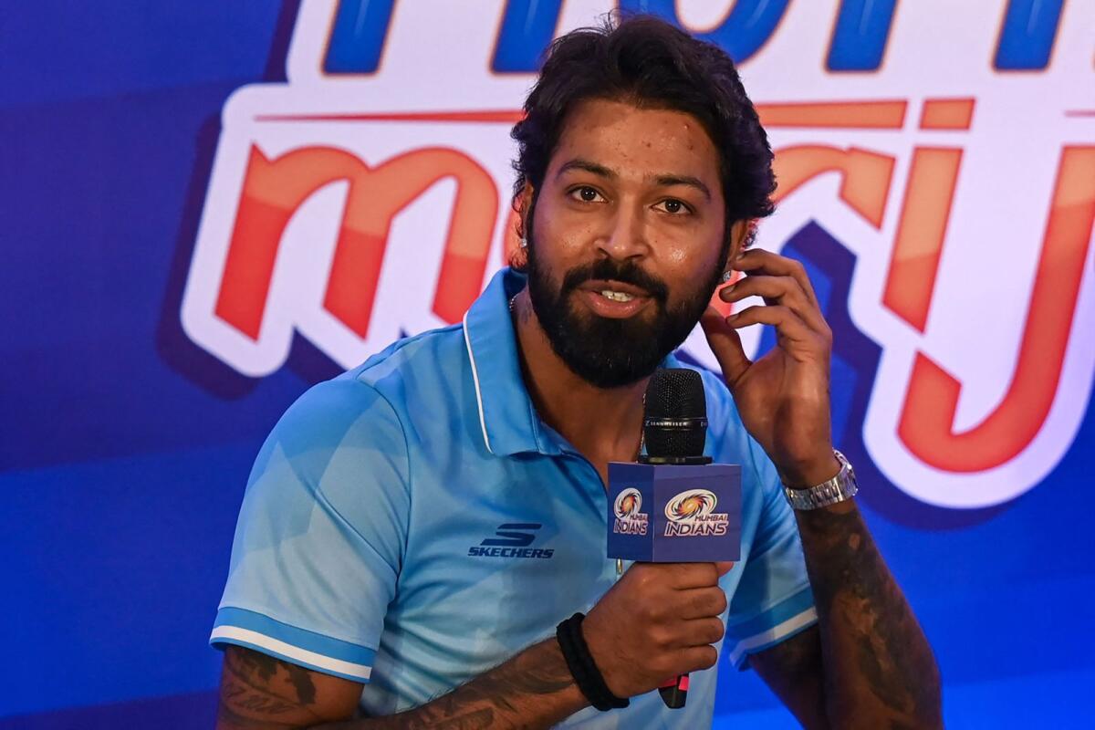 Mumbai Indians' captain Hardik Pandya at a press conference in Mumbai on Monday.  — AFP