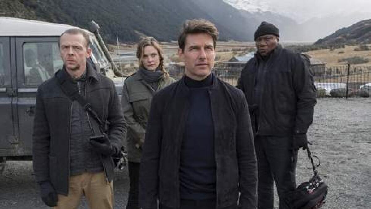This image released by Paramount Pictures shows, from left, Simon Pegg, Rebecca Ferguson, Tom Cruise and Ving Rhames in a scene from 'Mission: Impossible - Fallout.'-AP
